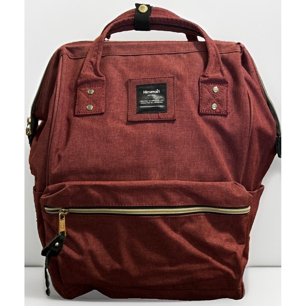 Himawari Burgundy Red Nylon Canvas Waterproof Backpack